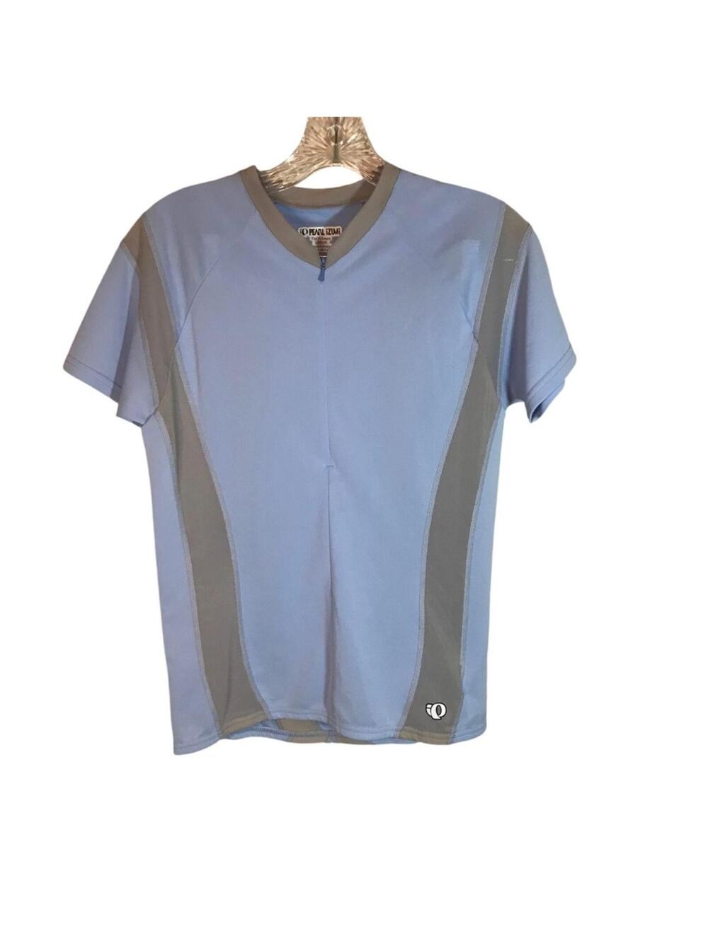 Pearl Izumi cycling jersey women’s L blue gray short sleeve 1/2 zip microsensor